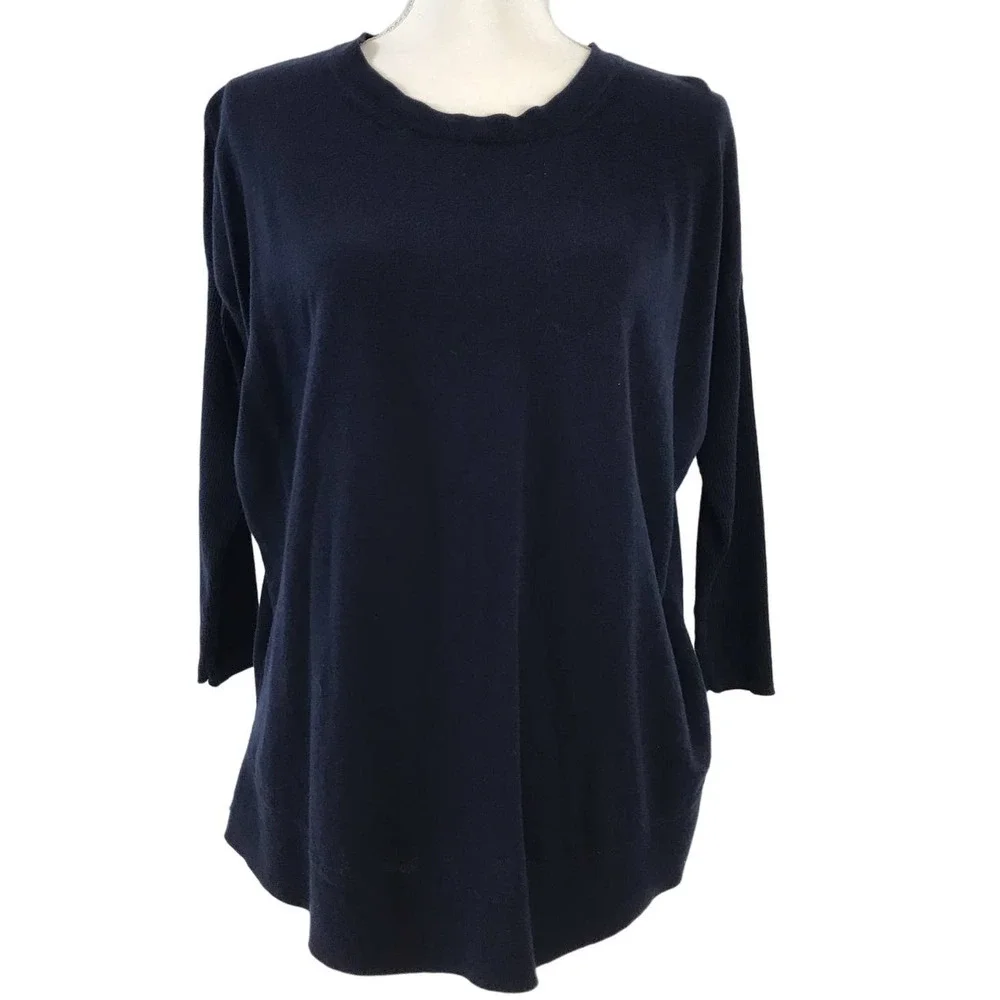 J. Crew Women's Sweater 100% Cotton Ribbed 3/4 Sleeve Navy Blue Size Medium